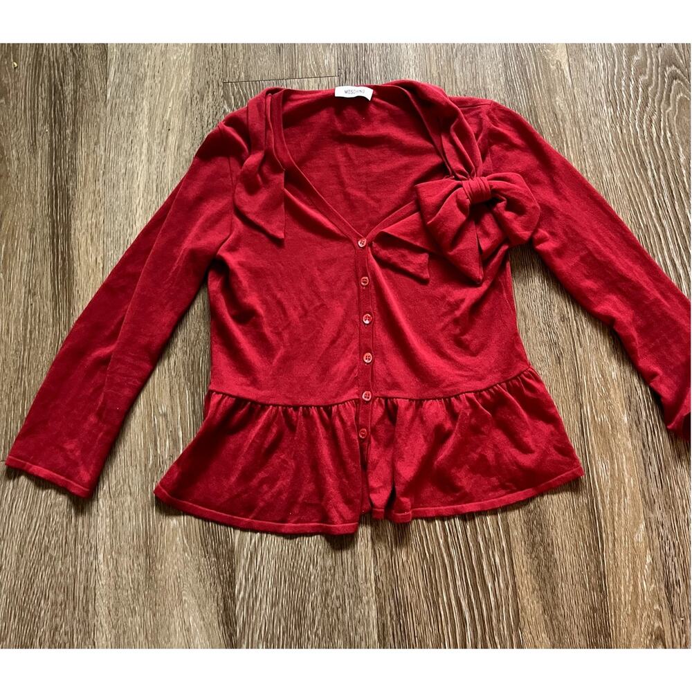 Moschino Red Peplum Button-Front Cardigan